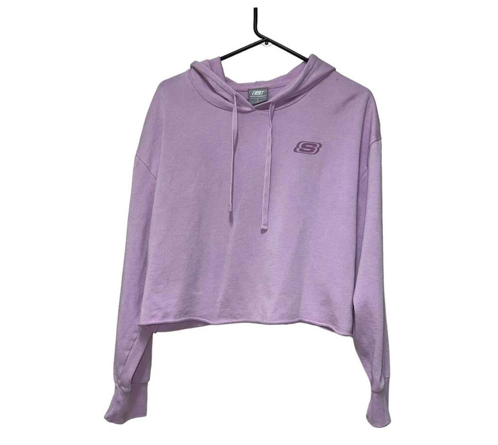 Skechers Crop Hoodie Size L Purple Logo Pullover Sweatshirt
